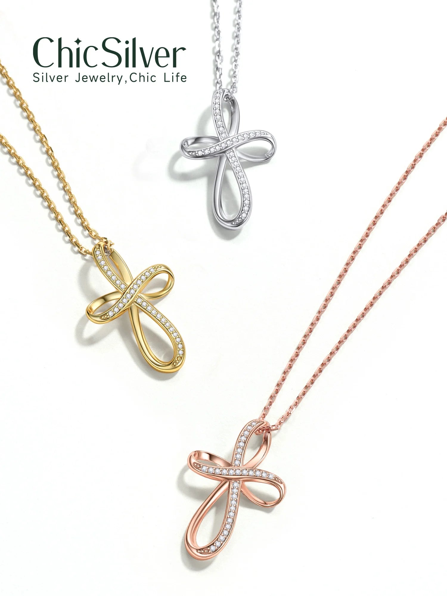 925 Sterling Silver Cross & Infinity Necklace for Women – CZ Pendant Gift for Girlfriend or Mom
