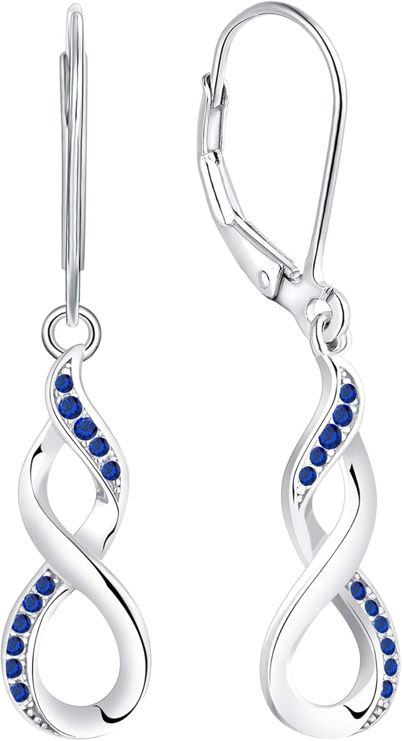 Infinity Dangle Drop Earrings – 925 Sterling Silver Leverback Birthstone Jewelry for Women