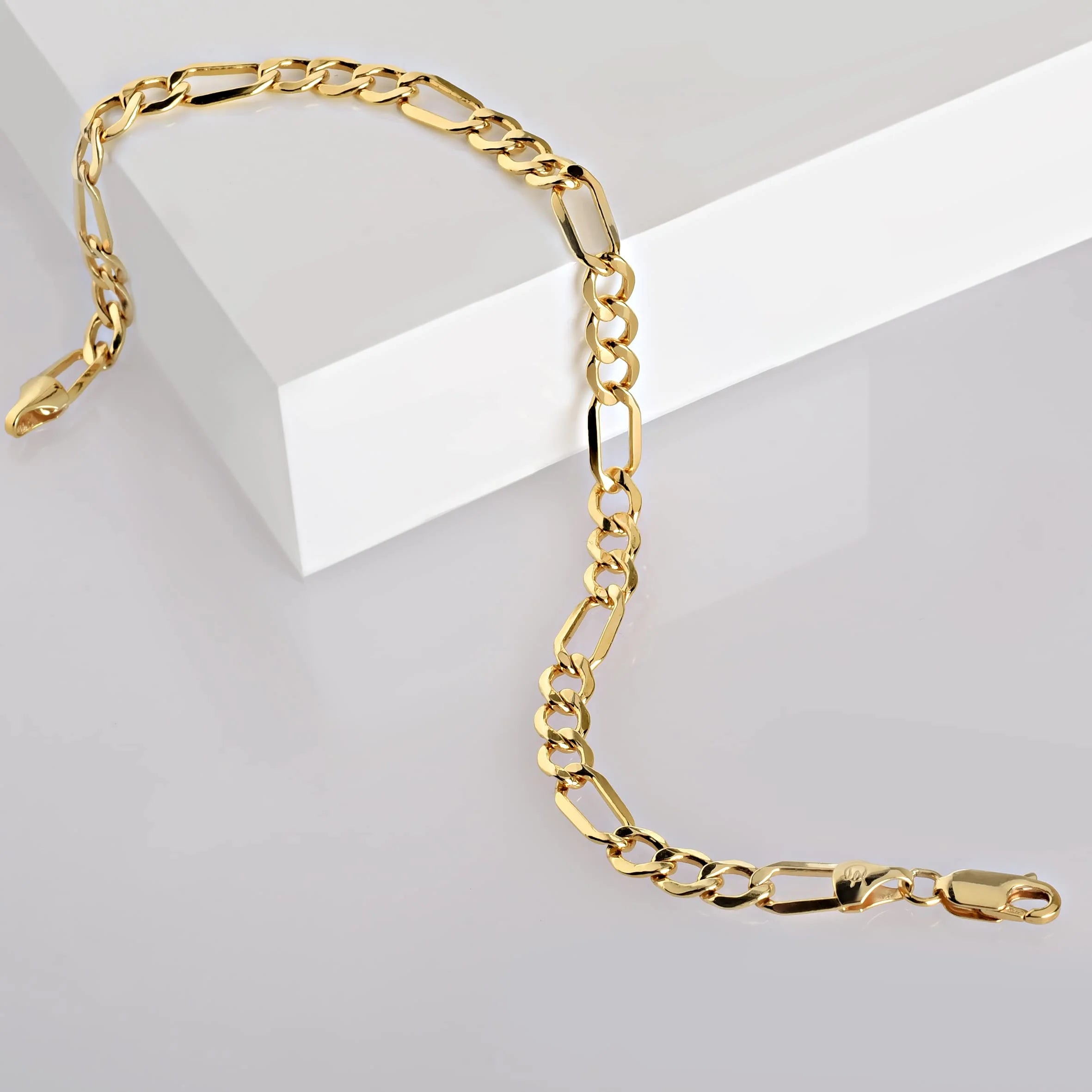 14K Solid Yellow Gold Filled Figaro Chain Bracelets – Unisex Collection, Multiple Sizes, 4.7mm