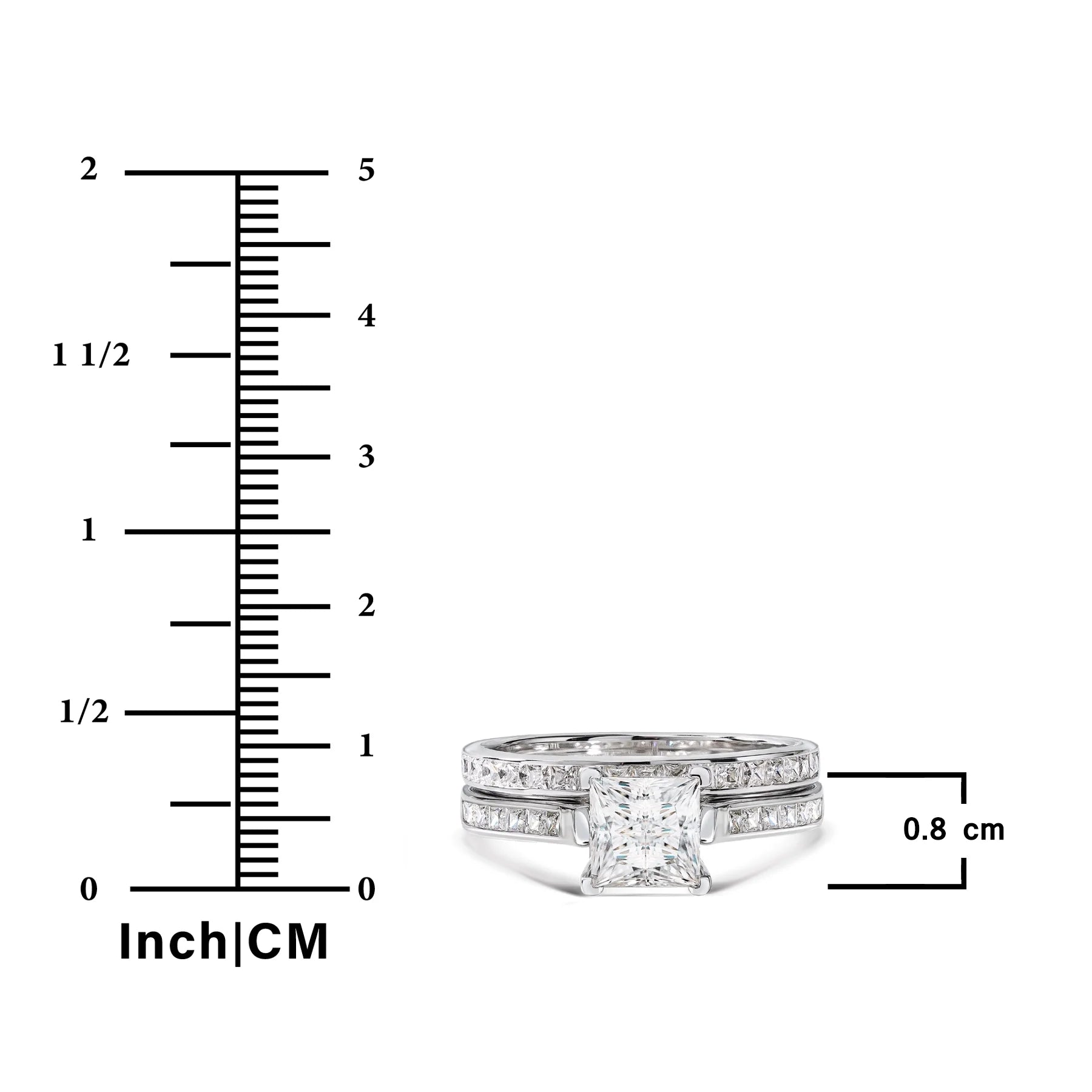 2 Carat Princess Cut Moissanite Wedding Set – Bridal Engagement Ring, Channel & Cluster Design in 18K White Gold over Silver