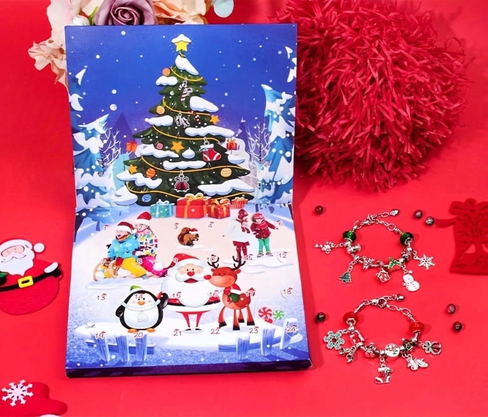 🎅 24-Day Christmas Countdown Advent Calendar DIY Charm Bracelet Kit | 24 Zinc Alloy Charms | Antique Silver Finish | Holiday Gift for Girls & Women