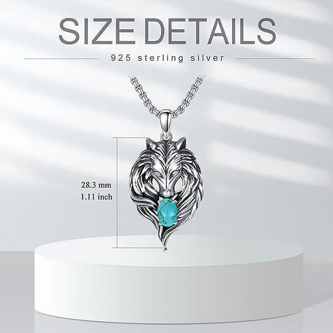 Wolf Necklace – 925 Sterling Silver with Turquoise Pendant, Men’s Wolf Jewelry Gift