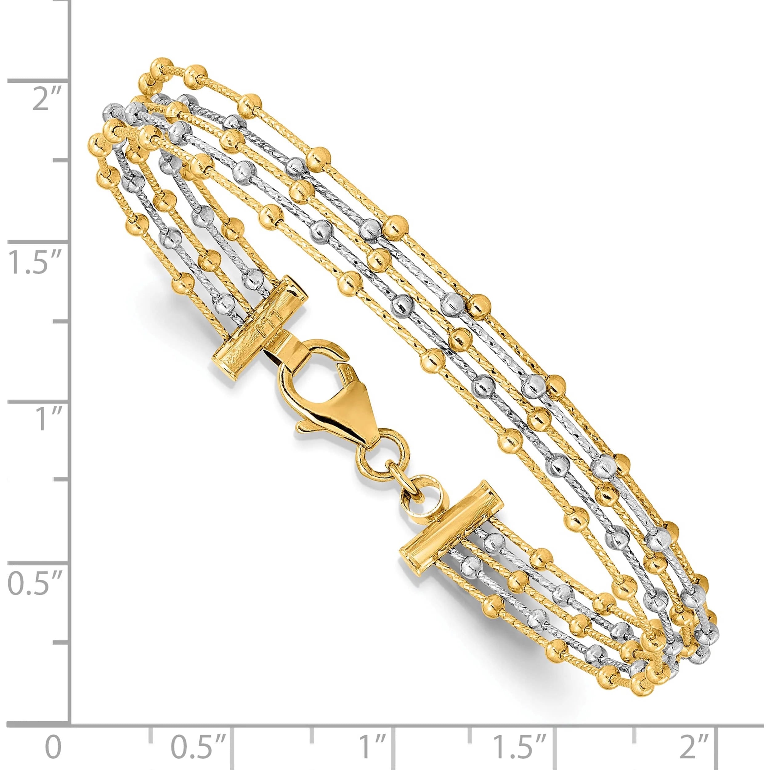 14K Two-Tone JBSP’s Beaded Multi-Strand Wire Bangle Bracelet – Made in Italy | Elegant Gold Jewelry for Women