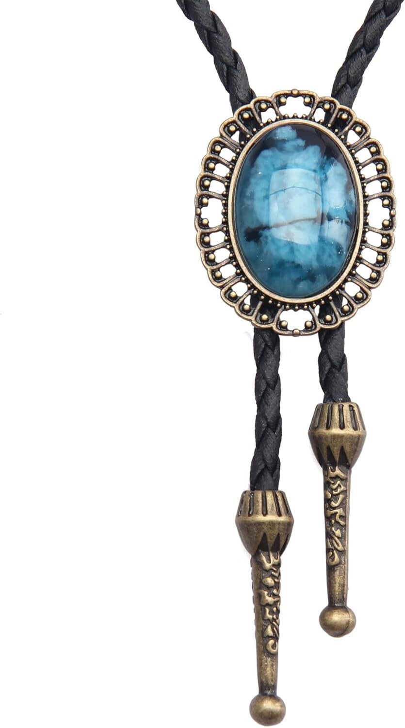 Western Leather Bolo Tie – Native American Style Adjustable Cowgirl Necklace