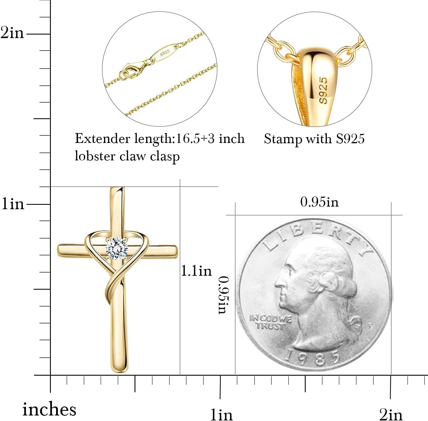 925 Sterling Silver Cross Necklace for Women Men 5A CZ Birthstone Necklaces 14K Gold Plated or Rose Gold Necklace for Easter or Mother&
