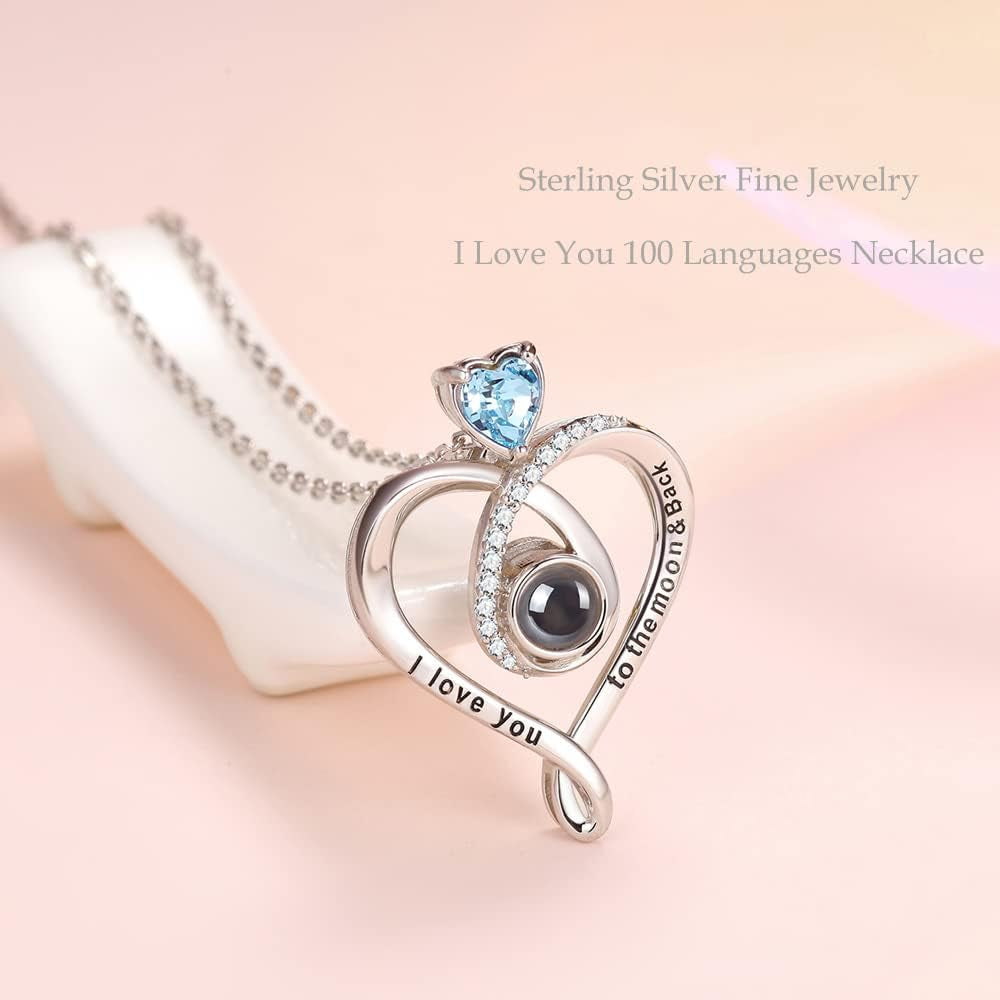 💖 Birthday Gifts for Women – October & November Birthstones Necklace | Pink Tourmaline & Blue Opal Citrine Jewelry | “I Love You” in 100 Languages | 925 Sterling Silver