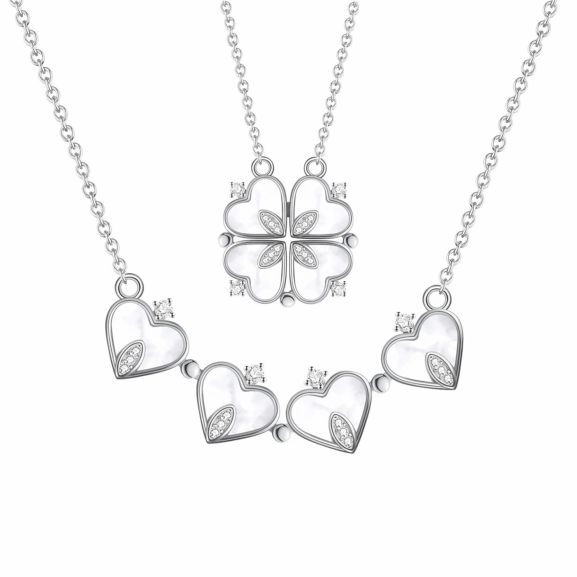 4-Leaf Clover Heart Pendant Necklace for Women – Magnetic 925 Sterling Silver Good Luck Charm Jewelry