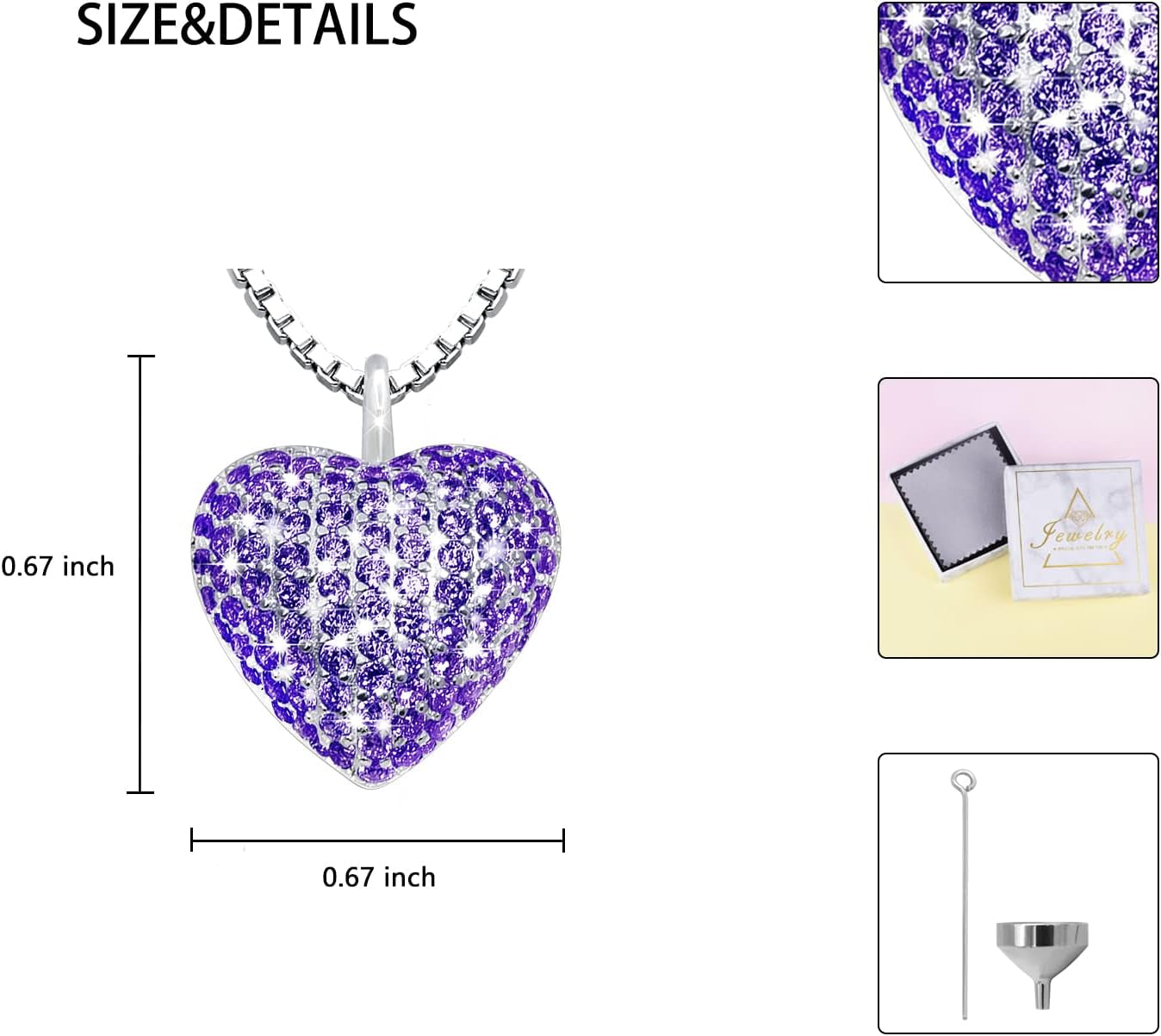 925 Sterling Silver Cremation Necklace – CZ Heart Urn Pendant Memorial Jewelry for Pet or Human Ashes, Gift for Women