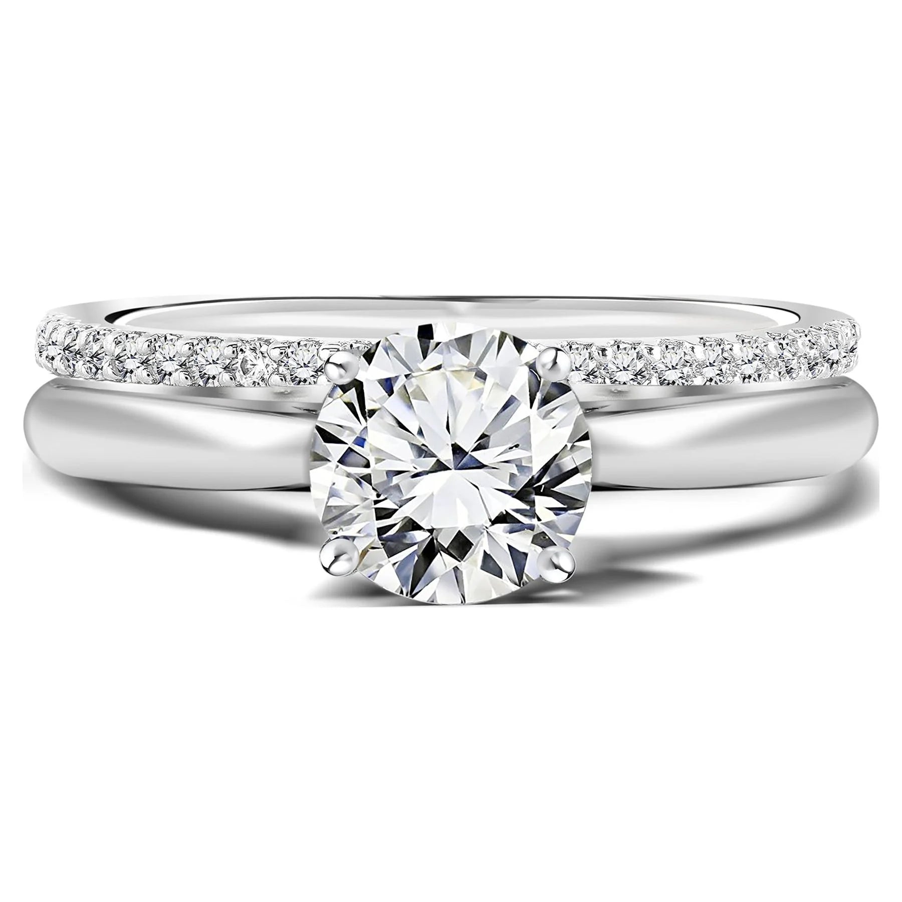 1.25 Ct Round Cut Moissanite Wedding & Engagement Ring Set – 18K White Gold over Silver