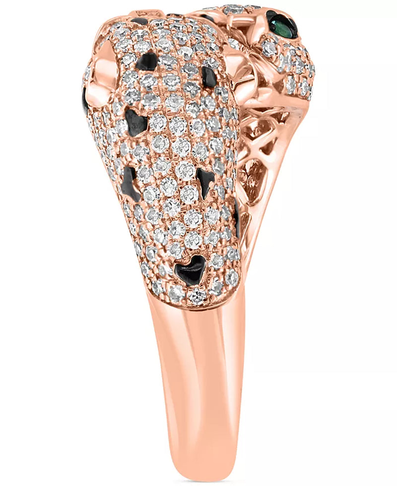 EFFY® Diamond & Emerald Double Panther Head Ring in 14K Rose Gold