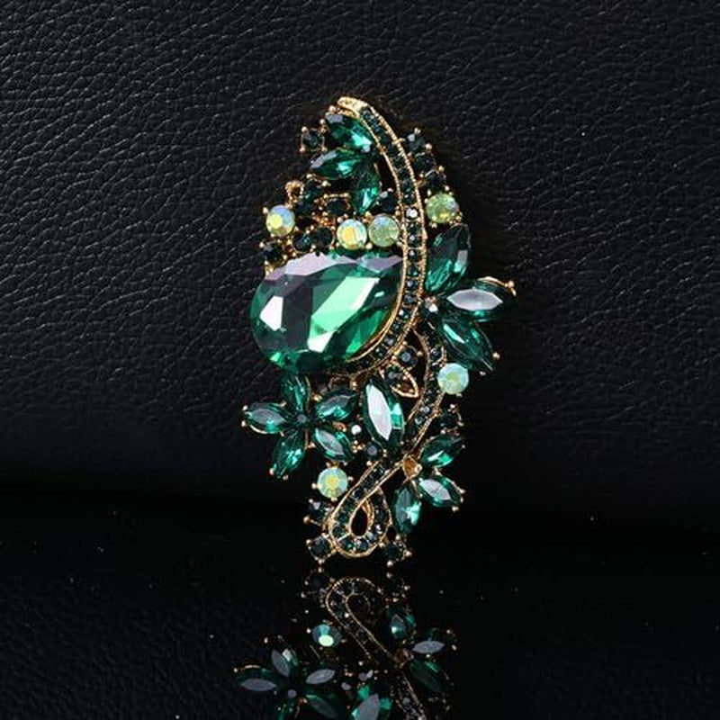 Ezing 4-Piece Large Rhinestone Crystal Brooch Set – Fashion Green Statement Pins