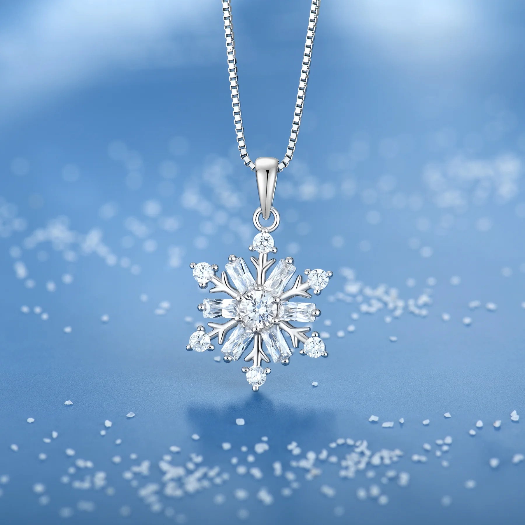 ❄️ 925 Sterling Silver Snowflake Necklace with April Cubic Zirconia Pendant Elegant Christmas Jewelry Gift for Women