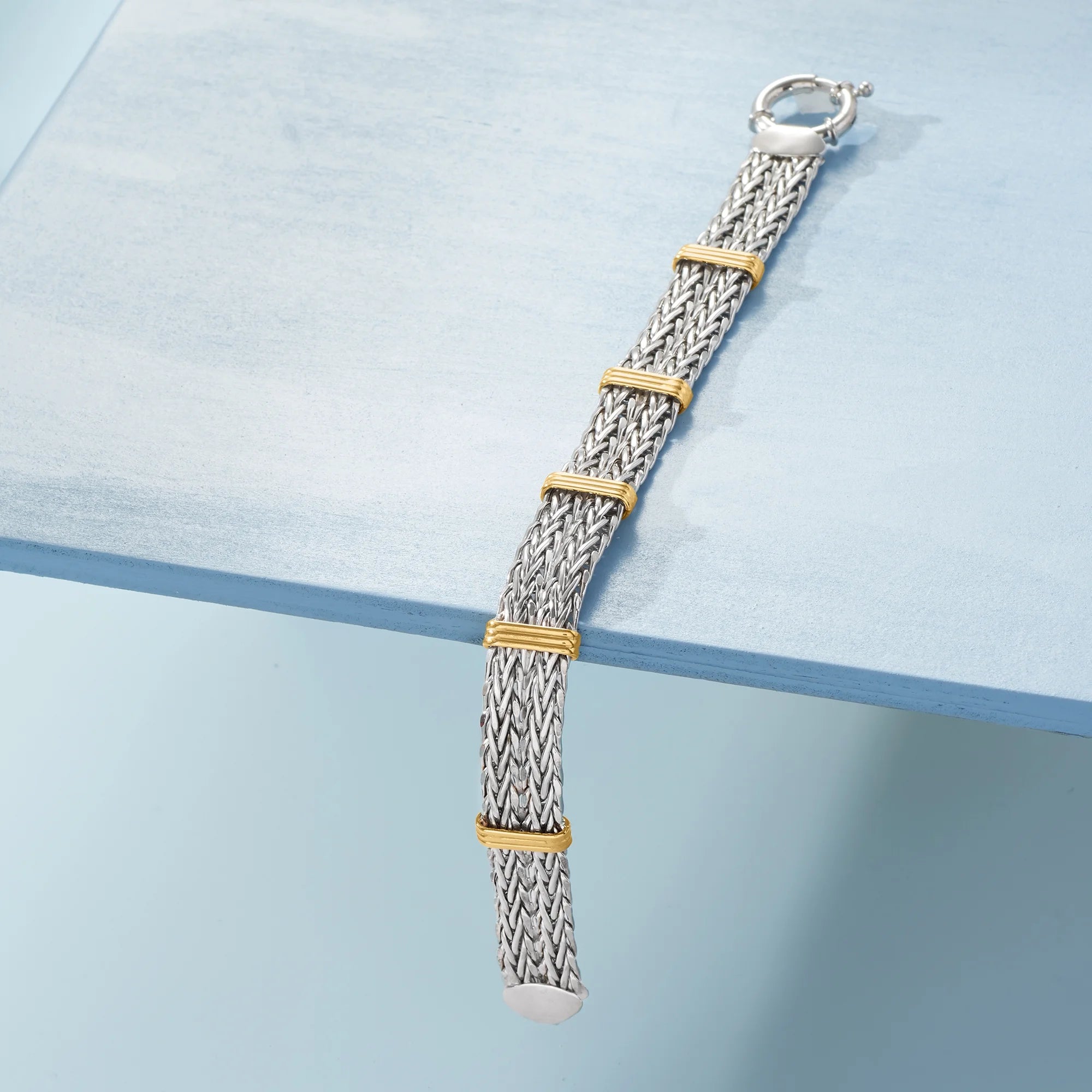Two-Tone Double Wheat-Link Bracelet – Sterling Silver & 14K Gold Over Sterling, Women’s Adult