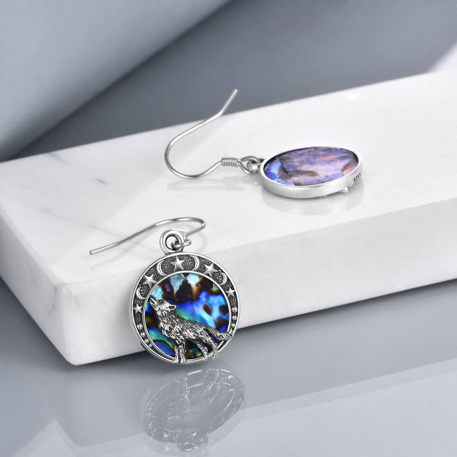 Sterling Silver Wolf Moon Star Dangle Earrings – Jewelry Gift for Women, Christmas & Special Occasions
