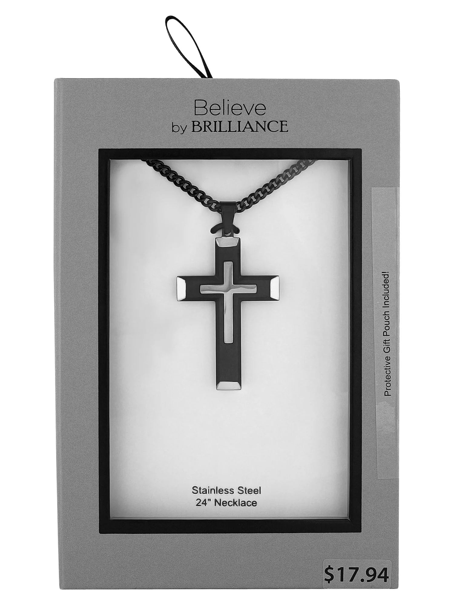 Men’s Two-Tone Stainless Steel Cross Pendant Necklace – Stacked Design with Chain