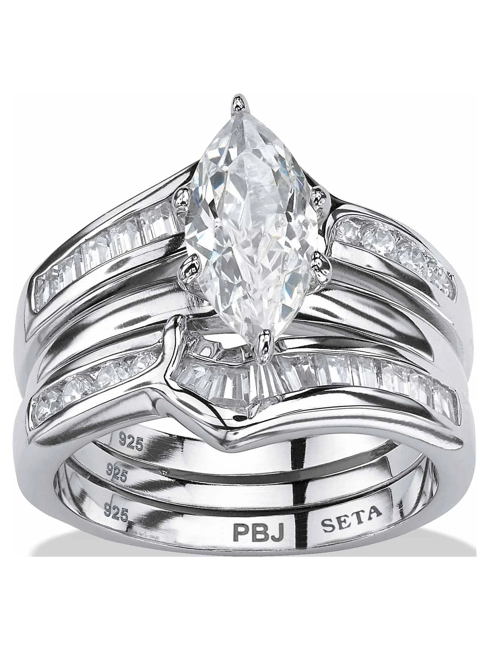 Marquise Cut Yellow Gold-Plated Cubic Zirconia Engagement & Wedding Ring Set