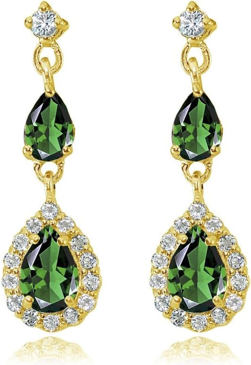 Sterling Silver Teardrop Dangle Earrings – Genuine, Created, or Simulated Gemstones