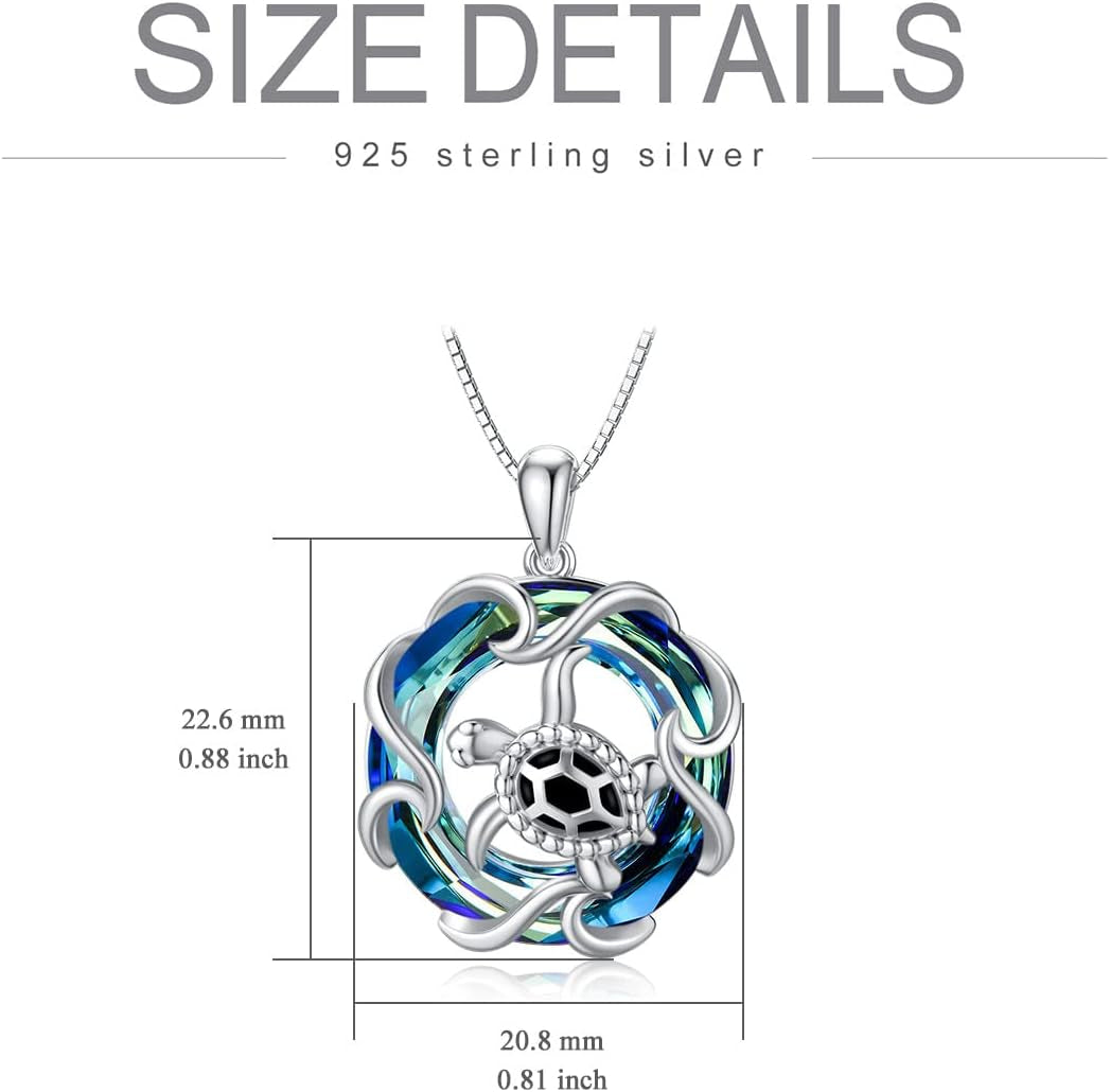 Sterling Silver Sea Turtle Necklace for Women – Ocean-Themed Crystal Pendant Jewelry, Perfect Summer Beach Gift for Marine Animal Lovers
