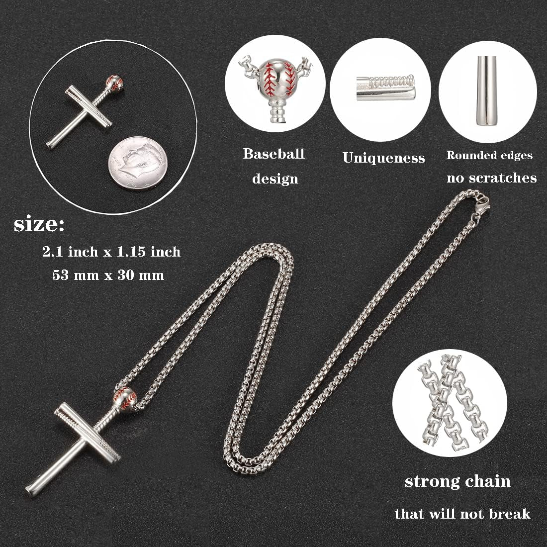 Cross Necklace Men Sports Stainless Steel Baseball Cross Necklaces Boys Gift