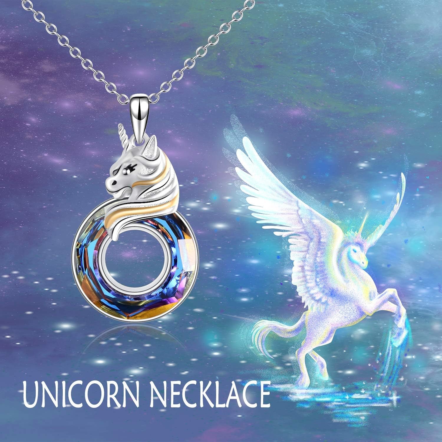 Unicorn Sterling Silver Pendant Necklace with Crystal – Birthday Gift for Women & Unicorn Lovers