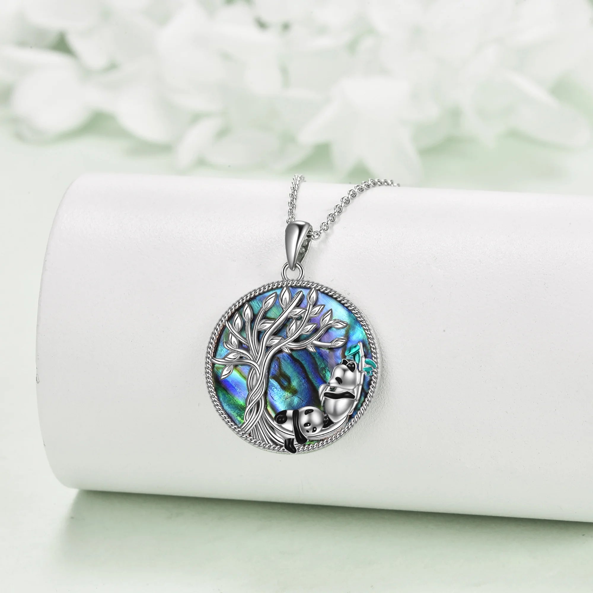 🐼 Tree of Life Panda Necklace – 925 Sterling Silver Abalone Shell Pendant Jewelry for Women & Girls