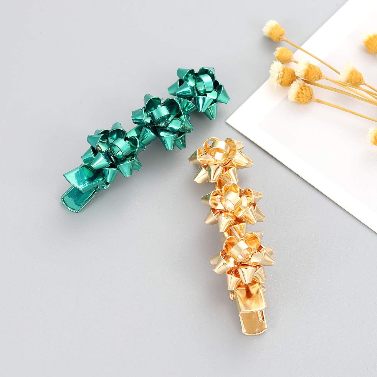 Christmas Bow Hair Clips – Festive Hair Pins for Women & Girls (Red, Green & Gold)