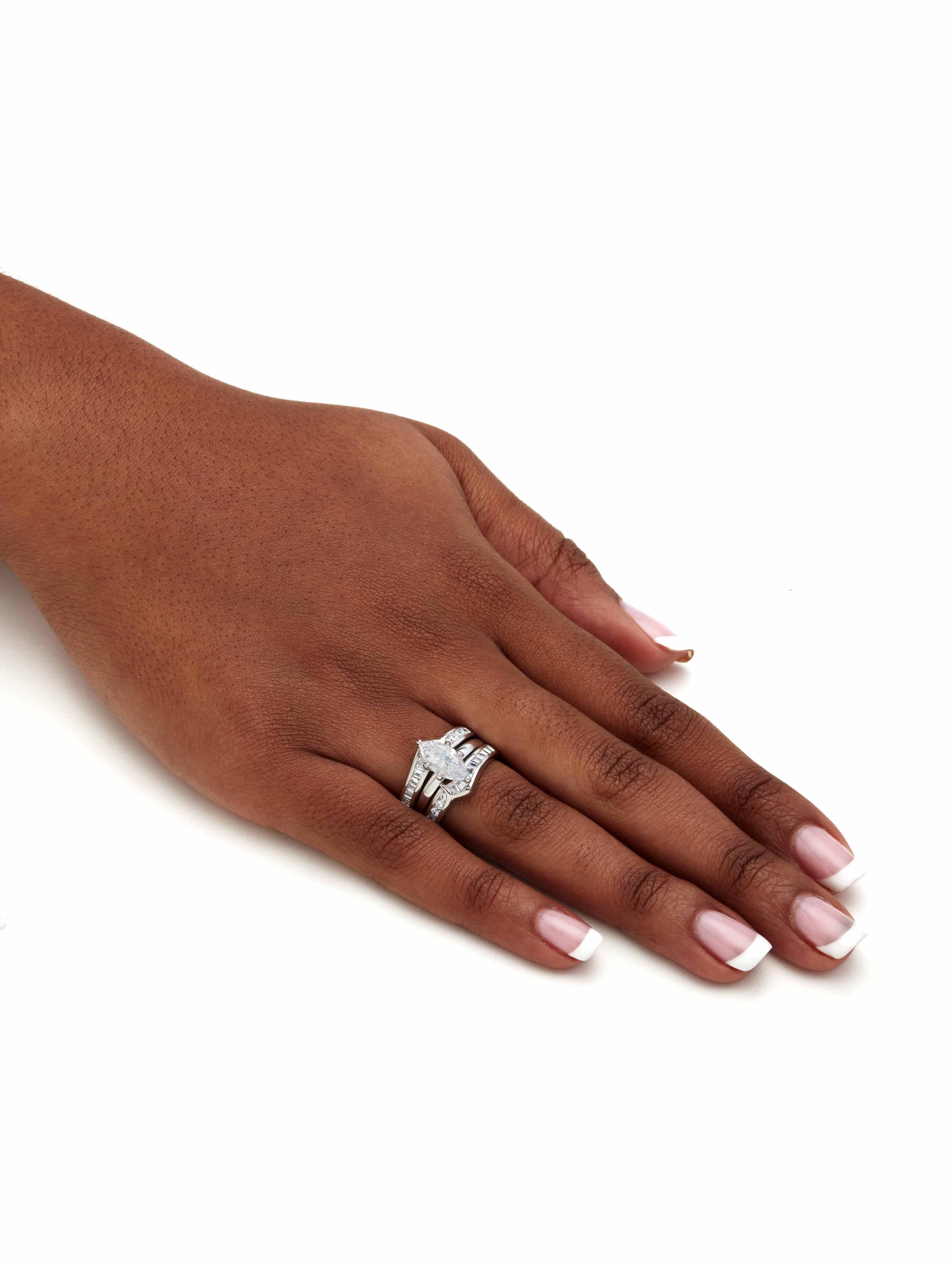 Marquise Cut Yellow Gold-Plated Cubic Zirconia Engagement & Wedding Ring Set
