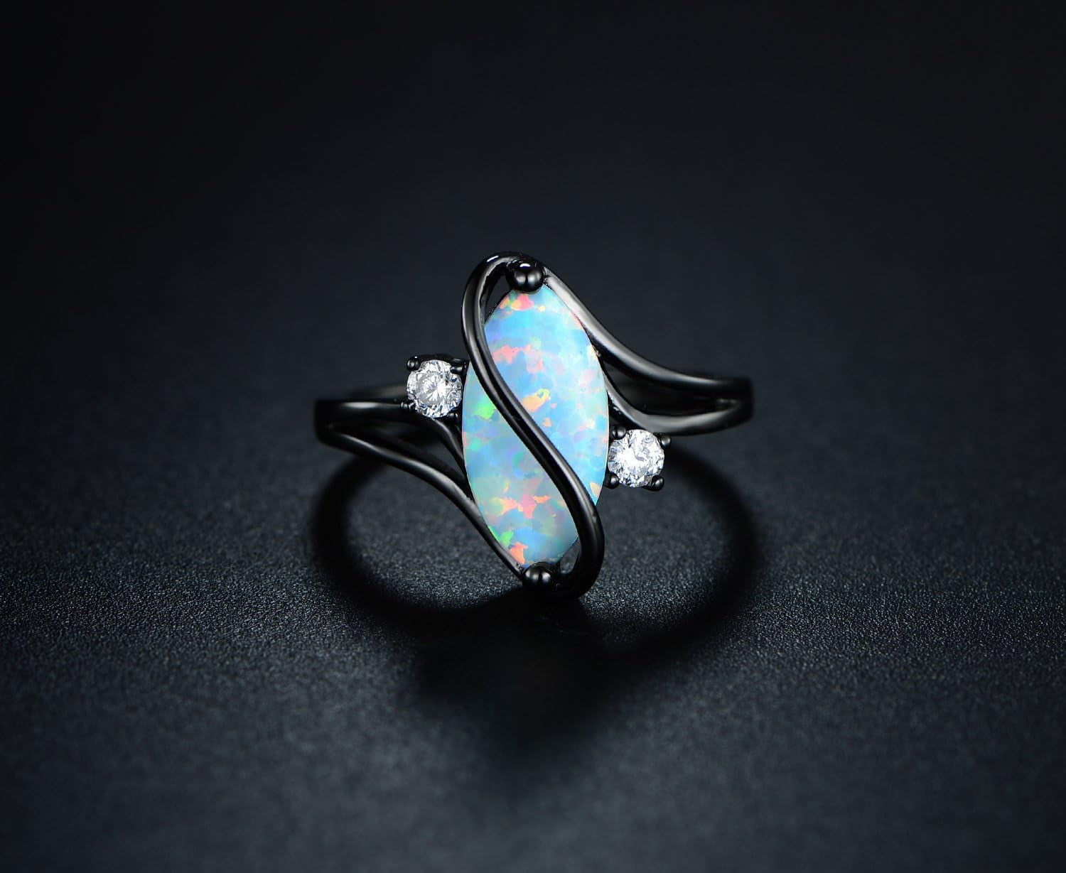💍 Rose Gold & White Gold Plated Created Ruby, White Fire Opal & Cubic Zirconia Accents Ring
