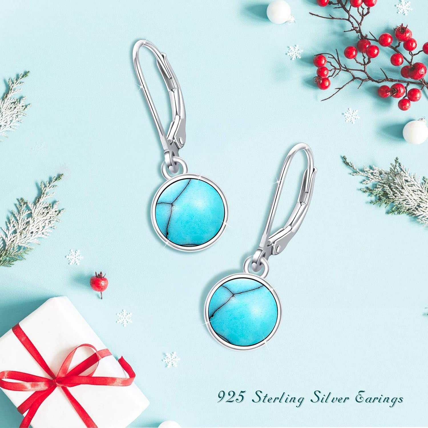 Turquoise Small Hoops Earrings – 925 Sterling Silver Huggie Earrings for Sensitive Ears, Jewelry Gift for Women