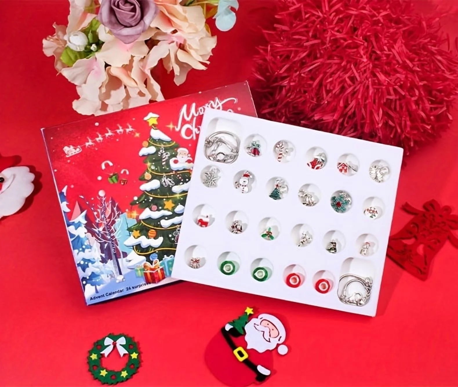 🎅 24-Day Christmas Countdown Advent Calendar DIY Charm Bracelet Kit | 24 Zinc Alloy Charms | Antique Silver Finish | Holiday Gift for Girls & Women