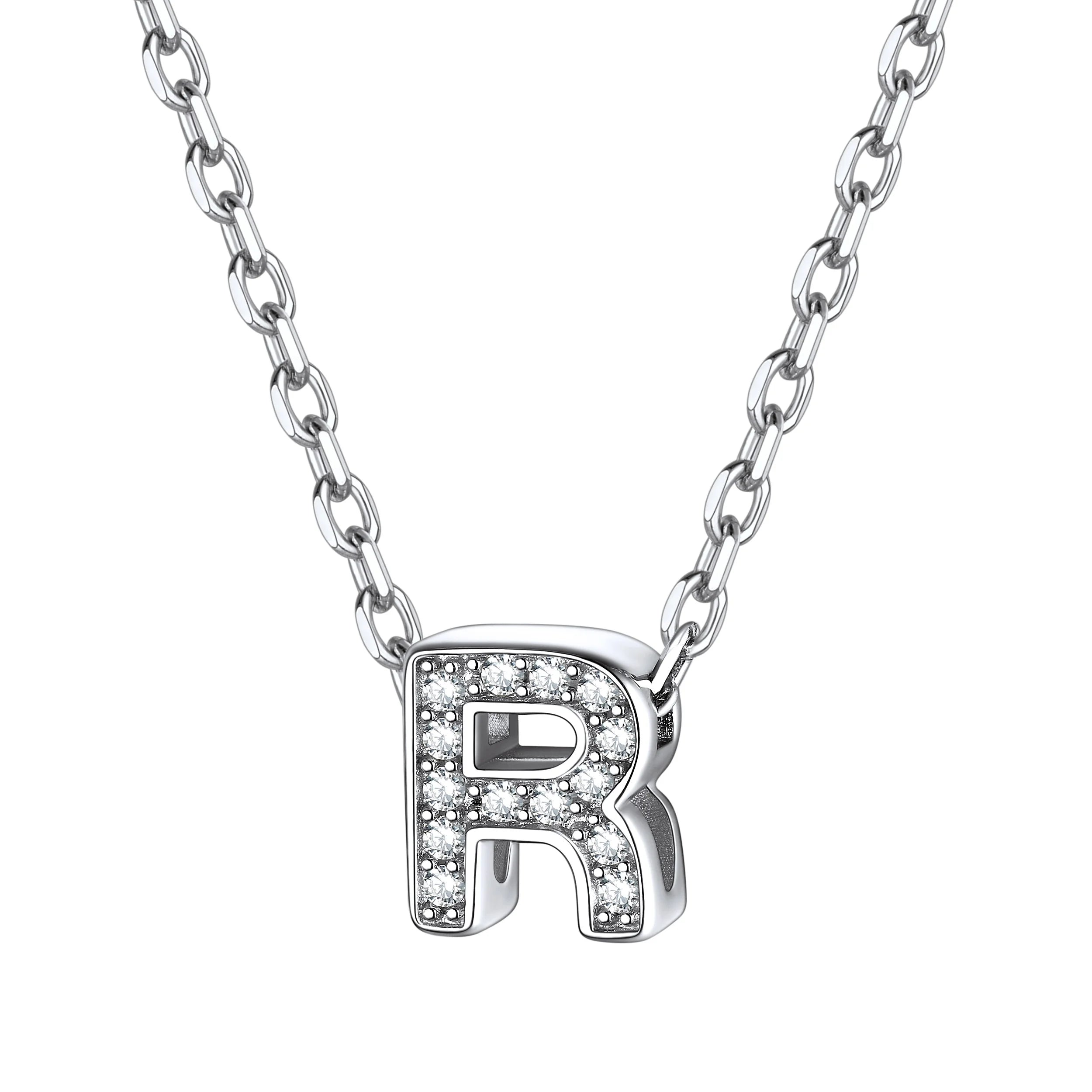 Sterling Silver Heart Initial Necklace – Tiny CZ Letter Pendant Choker Jewelry for Women