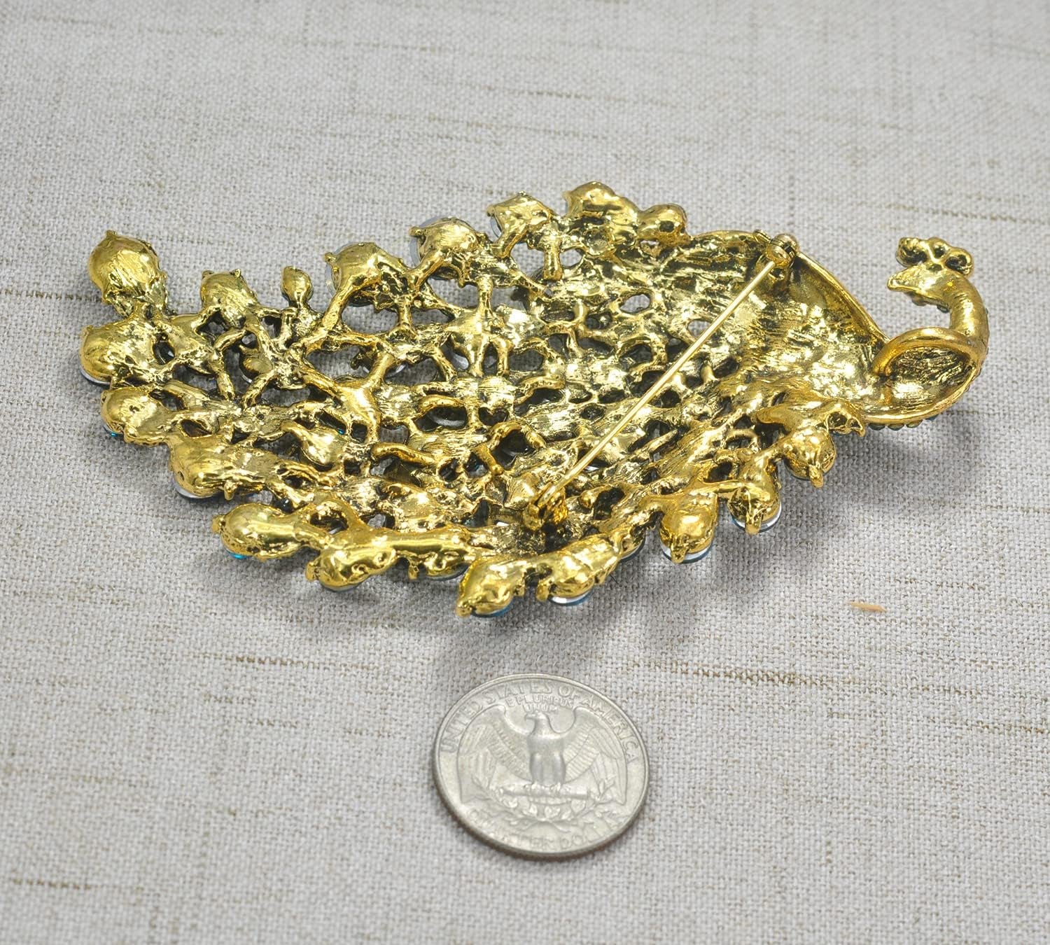 Vitage Style Crystal Large Peacock Feather Pin Brooch