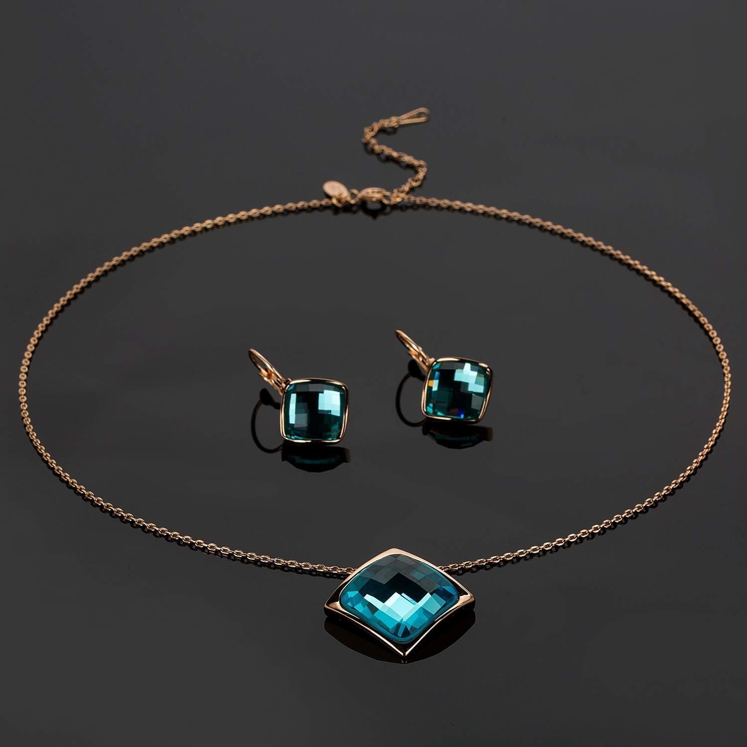 Square Austrian Crystal Necklace & Earrings Set for Women – 18K Gold Plated Hypoallergenic Fashion Jewelry