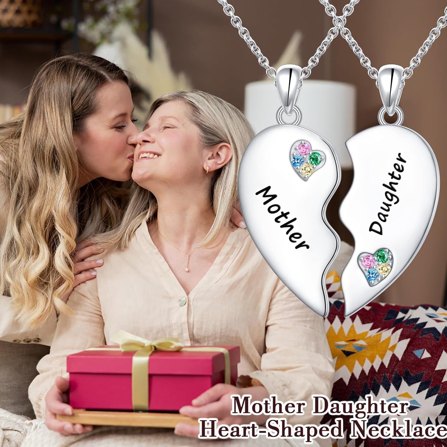 Sterling Silver Twin Heart Necklace – Matching Sister, Mother-Daughter, Friends & Family Necklaces | Heart Halves for Meaningful Bonds