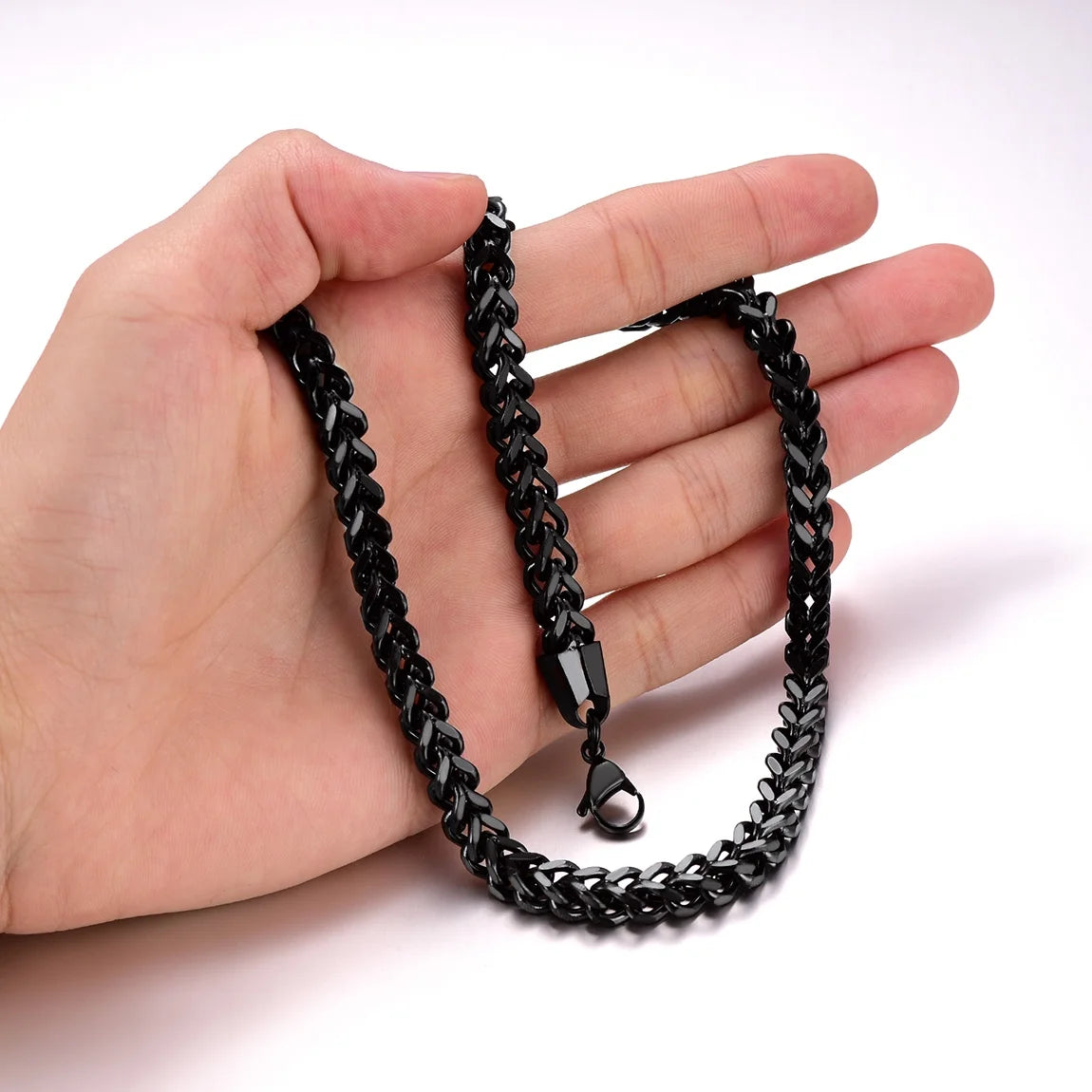🖤 Men’s Franco Link Chain Necklace – 22” Black 316L Stainless Steel Jewelry
