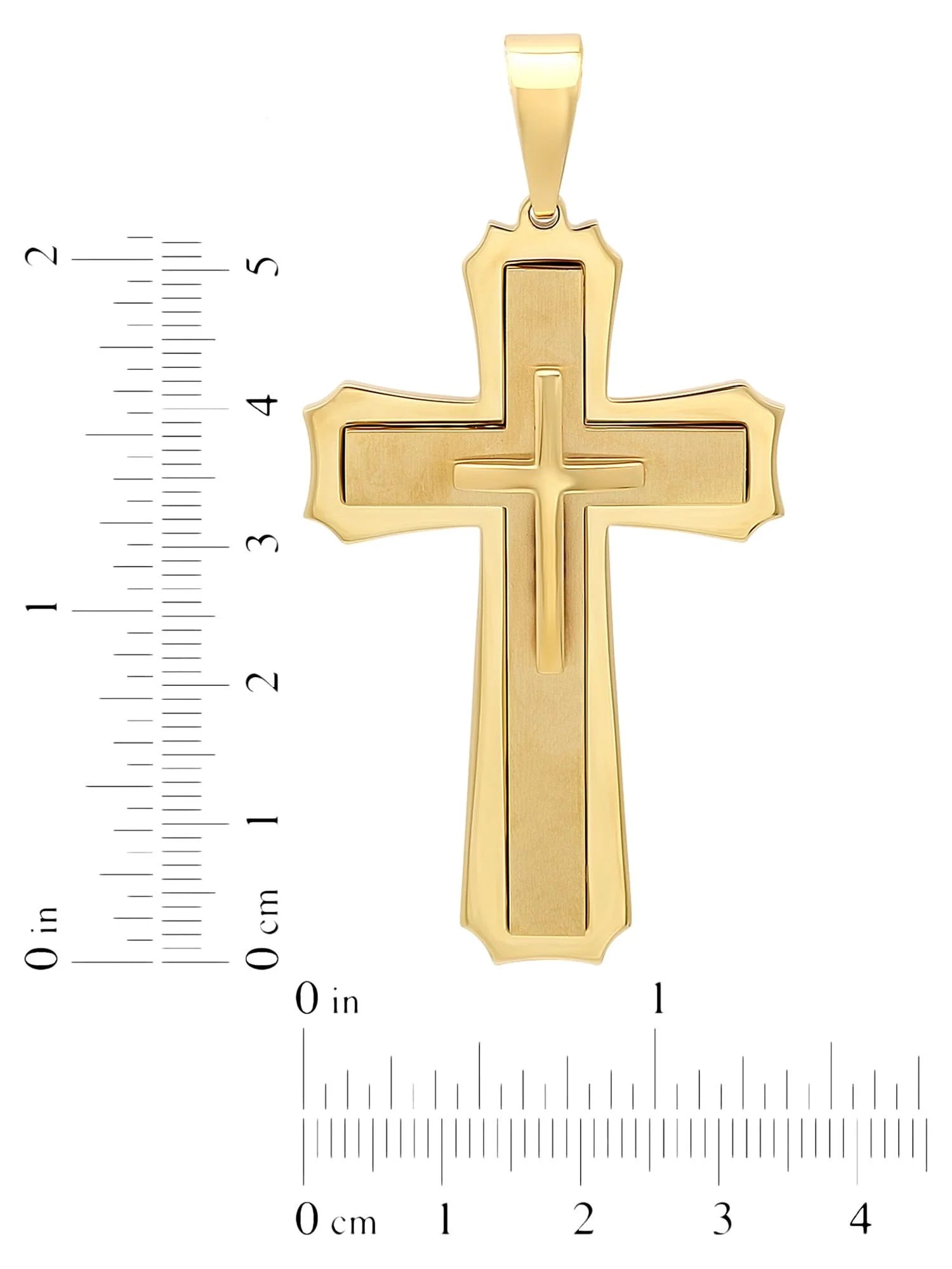 Men’s Gold-Tone Stainless Steel Stacked Cross Pendant Necklace – Layered Religious Jewelry with Chain