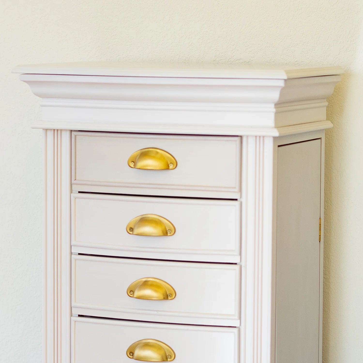 Hillary Jewelry Armoire – Elegant Standing Storage with Mirror, Drawers & Necklace Hooks