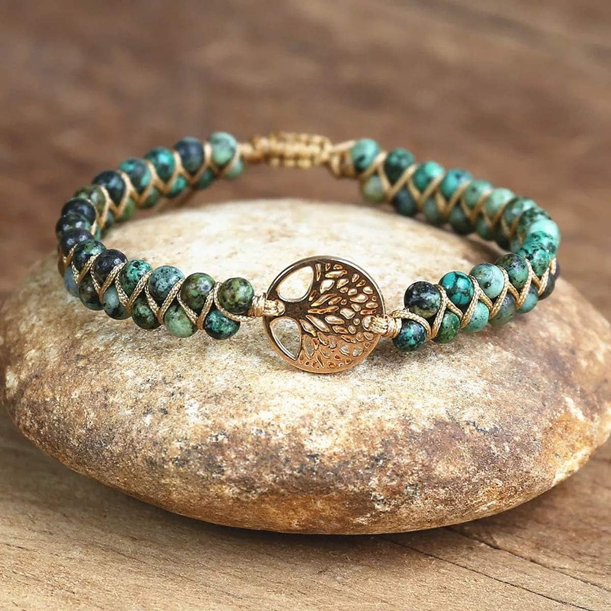 Tree of Life Turquoise Stone Bracelet – Handmade Braided Layered Beads for Women with Gift Box