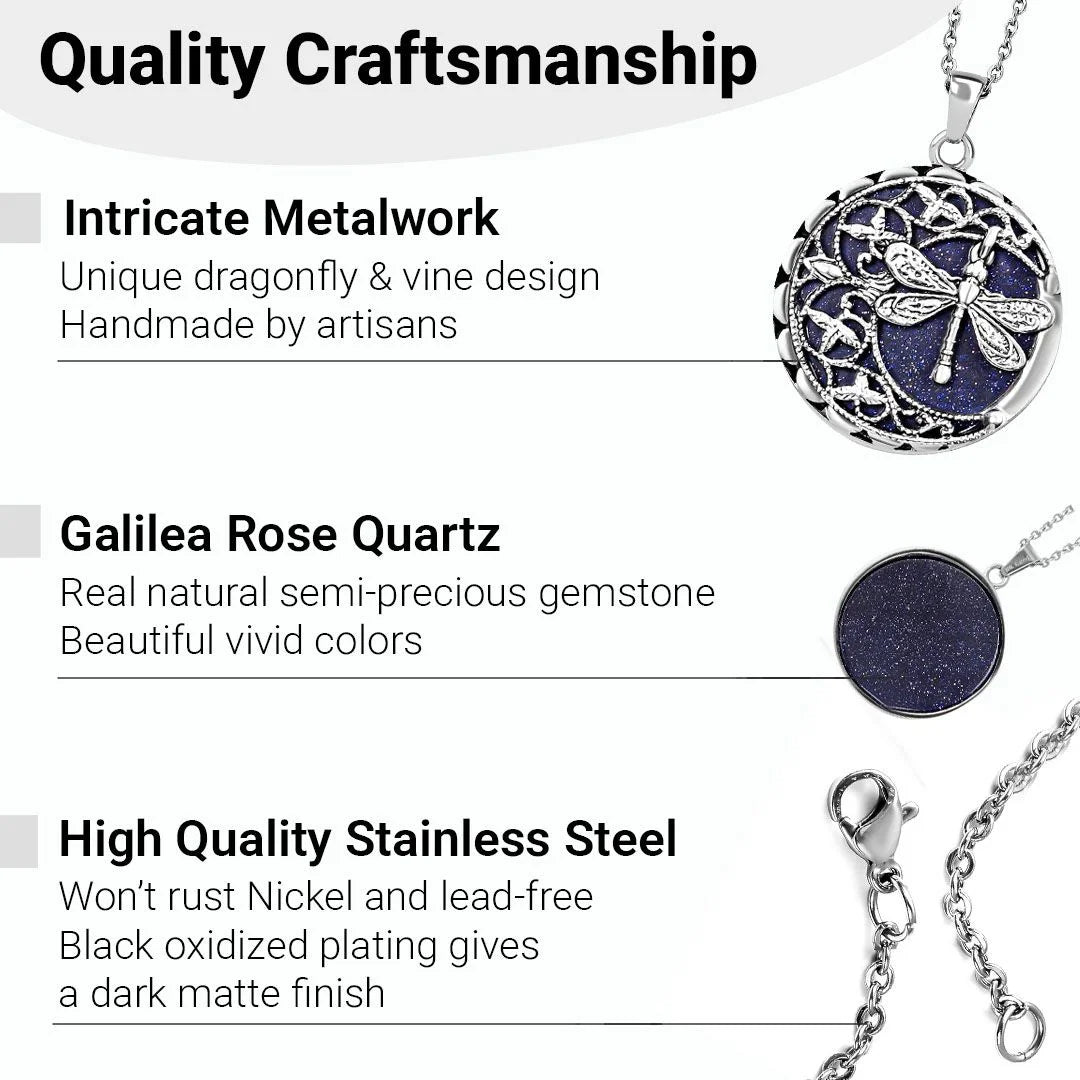 Blue Sandstone Dragonfly Pendant Necklace for Women – 20” Trendy Beachy Jewelry