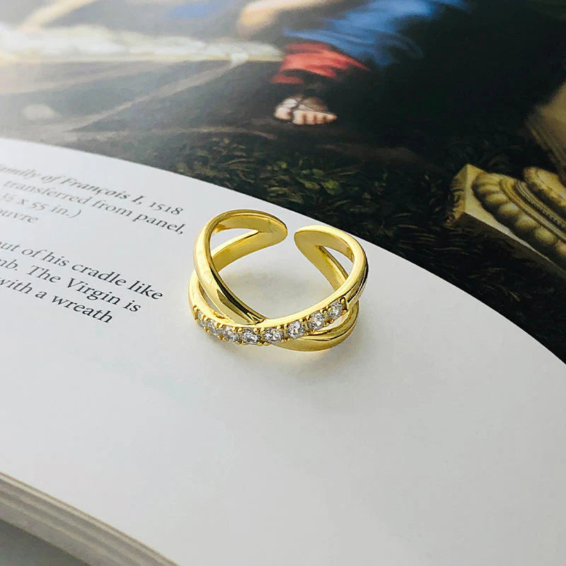 Adjustable Cross Ring – 925 Sterling Silver or Gold-Plated with Zircon Stones