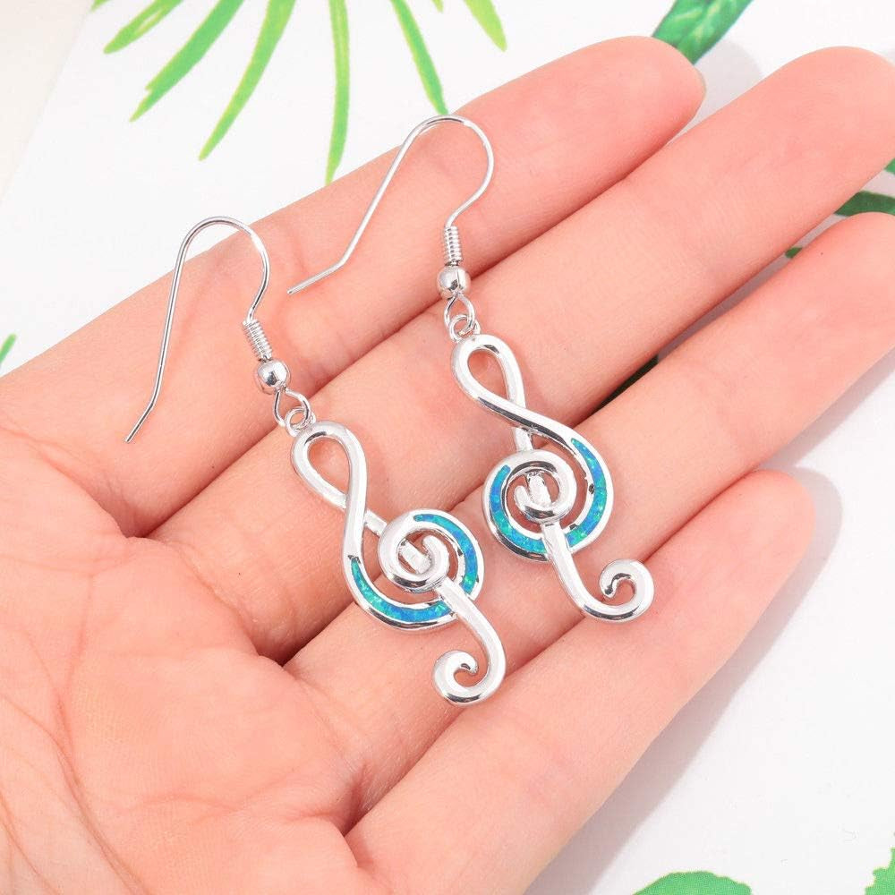 Opal Dangle Drop Earrings – 18K White Gold Plated, Note/Bar/Cat Gemstone Design for Women & Girls