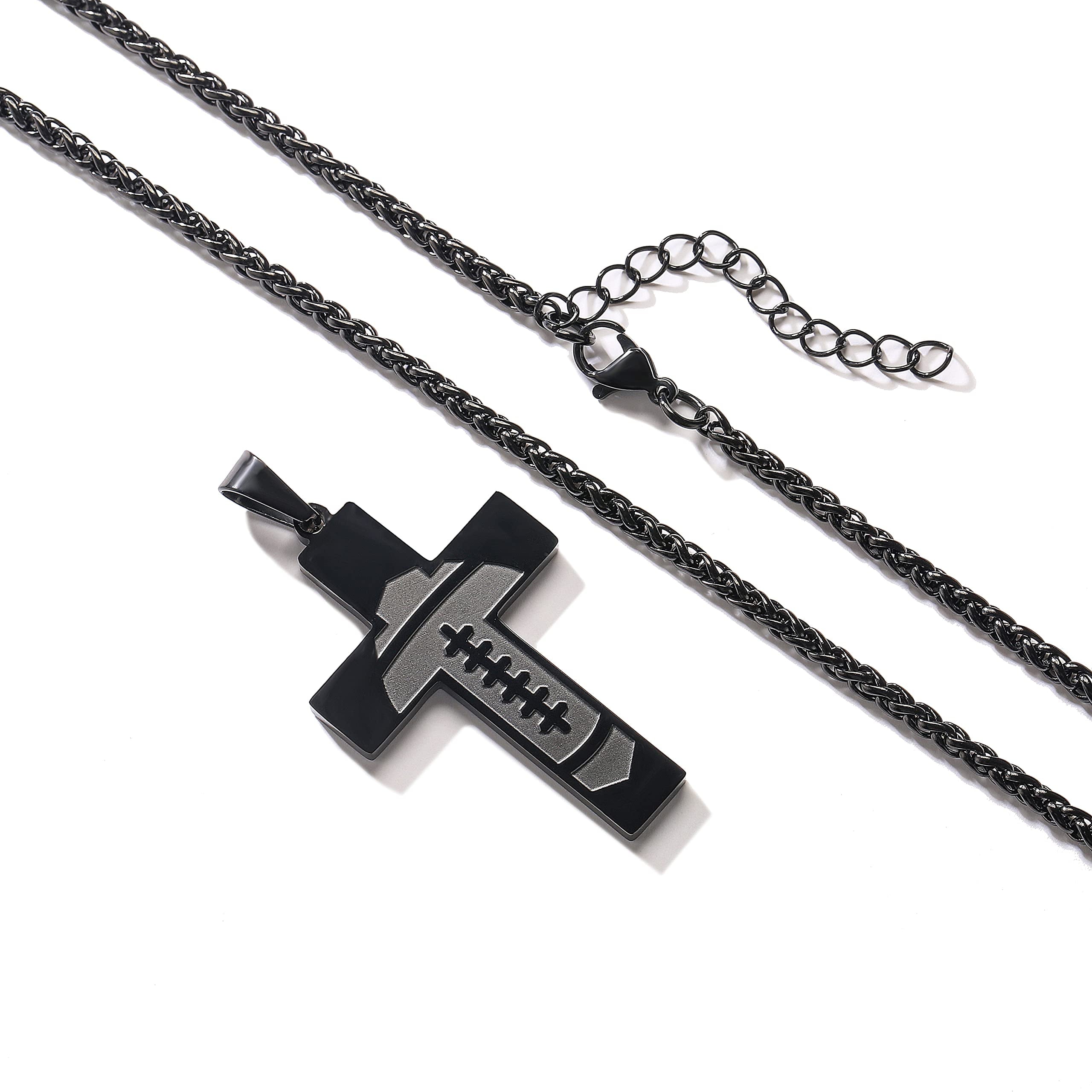 Football Cross Necklace for Men Stainless Steel Bible Verse Lord&