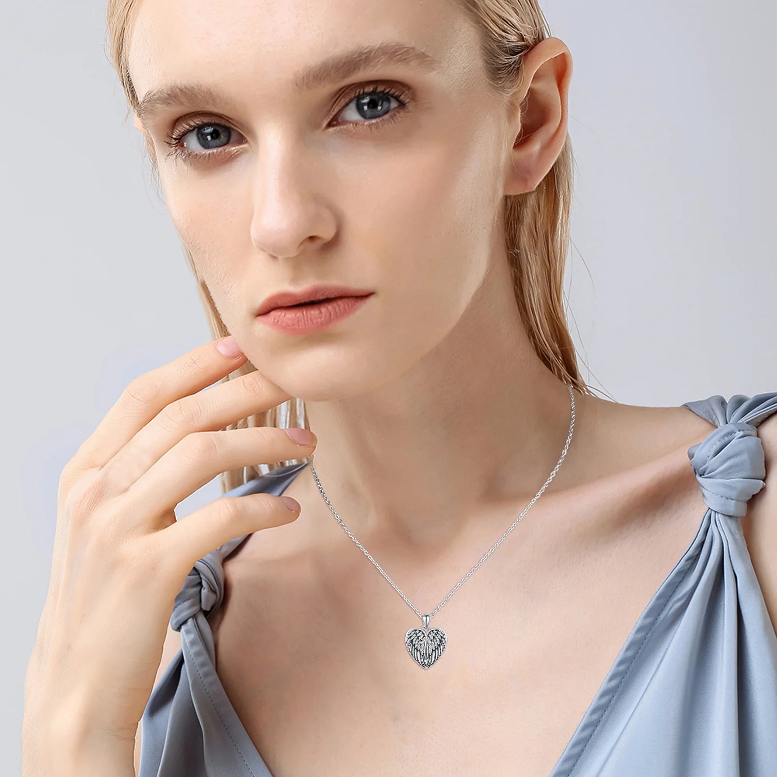 Angel Wings Heart Locket Necklace – 925 Sterling Silver Memorial Jewelry for Women