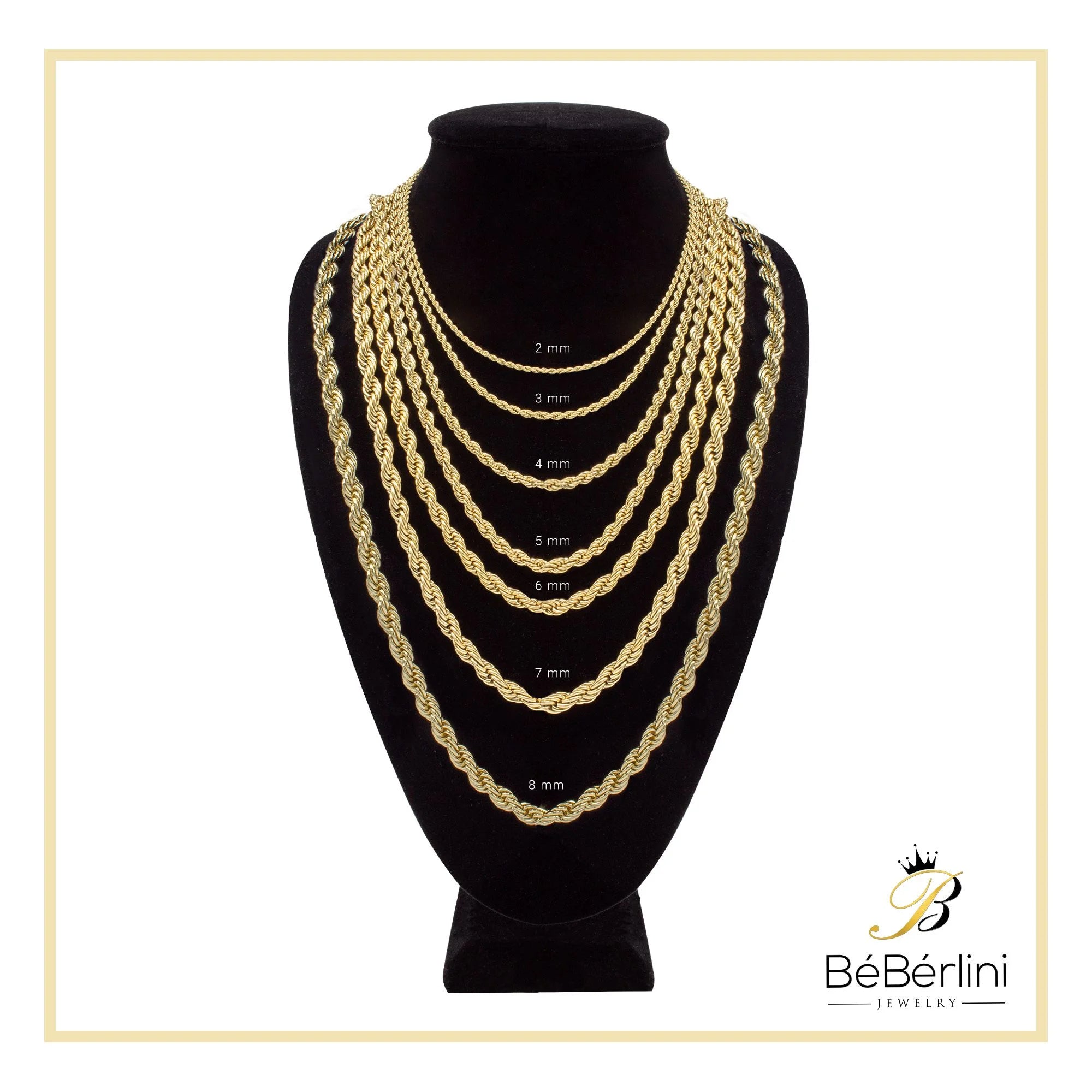 Rope Chain Necklace 14K Gold Plated Stainless Steel – Twisted Link Fashion Jewelry for Men, 24" Length, 4mm Width