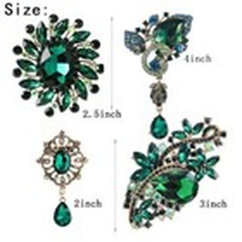 Ezing 4-Piece Large Rhinestone Crystal Brooch Set – Fashion Green Statement Pins