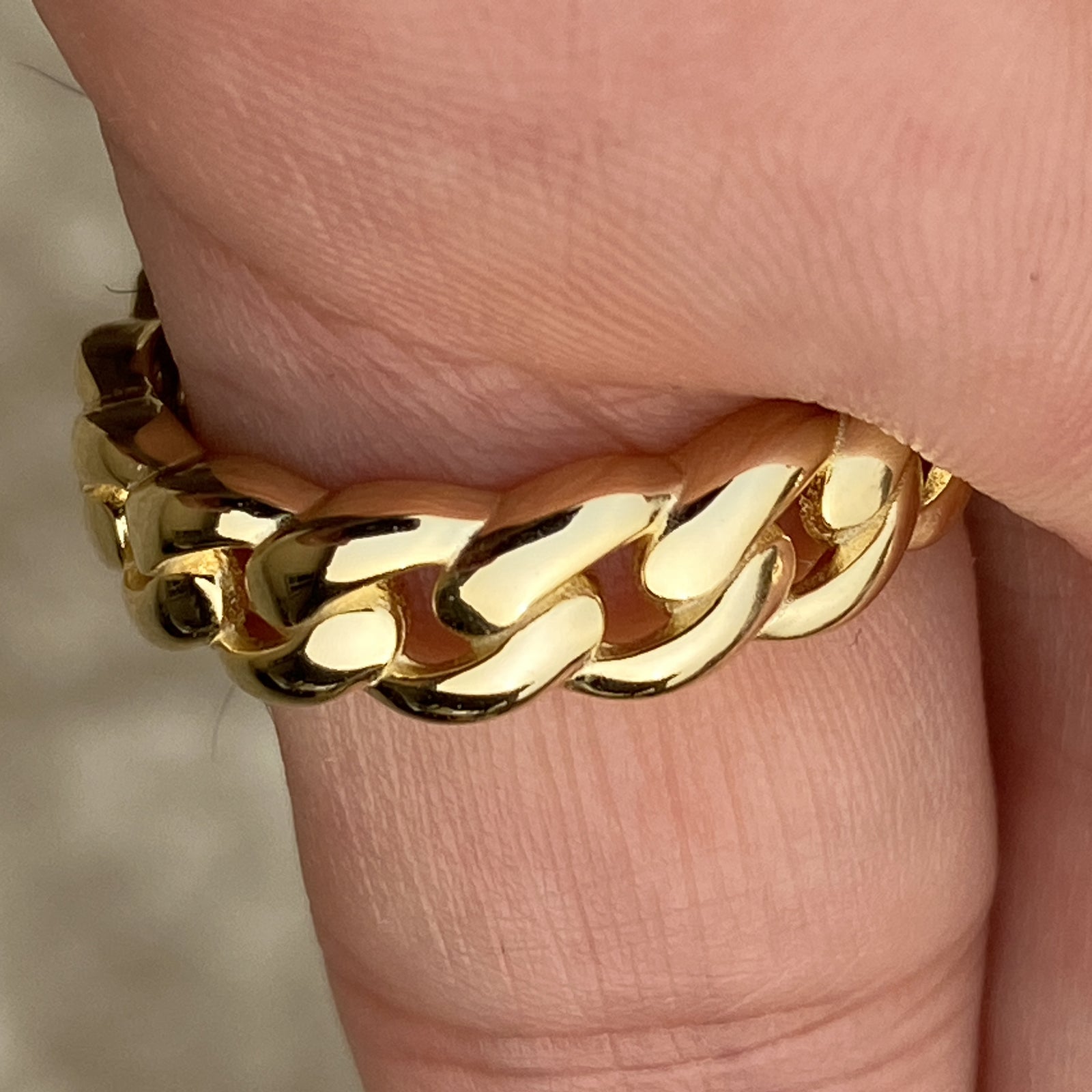 14K Gold Plated over Real 925 Sterling Silver Ring – Plain Miami Cuban Link, Sizes 6–13