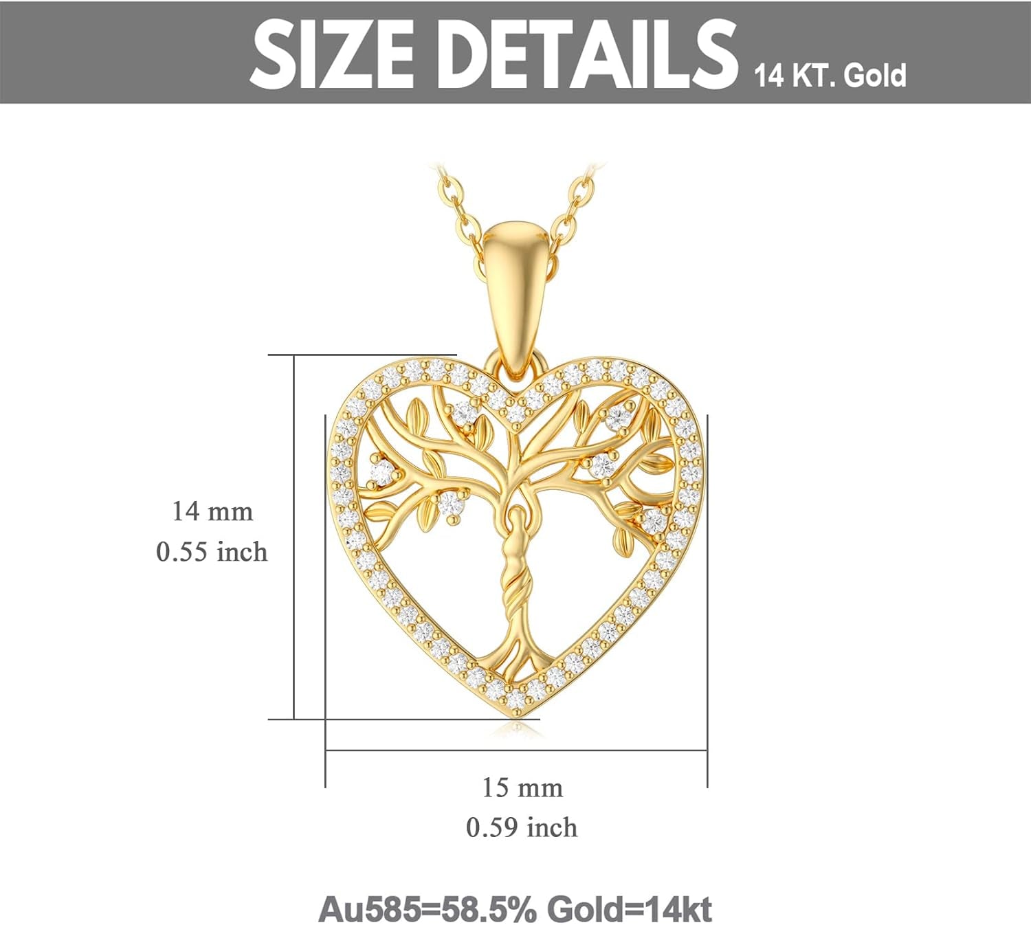 14K Gold Mother & Daughter/Son Tree of Life Necklace – Family Pendant, 16"-18"