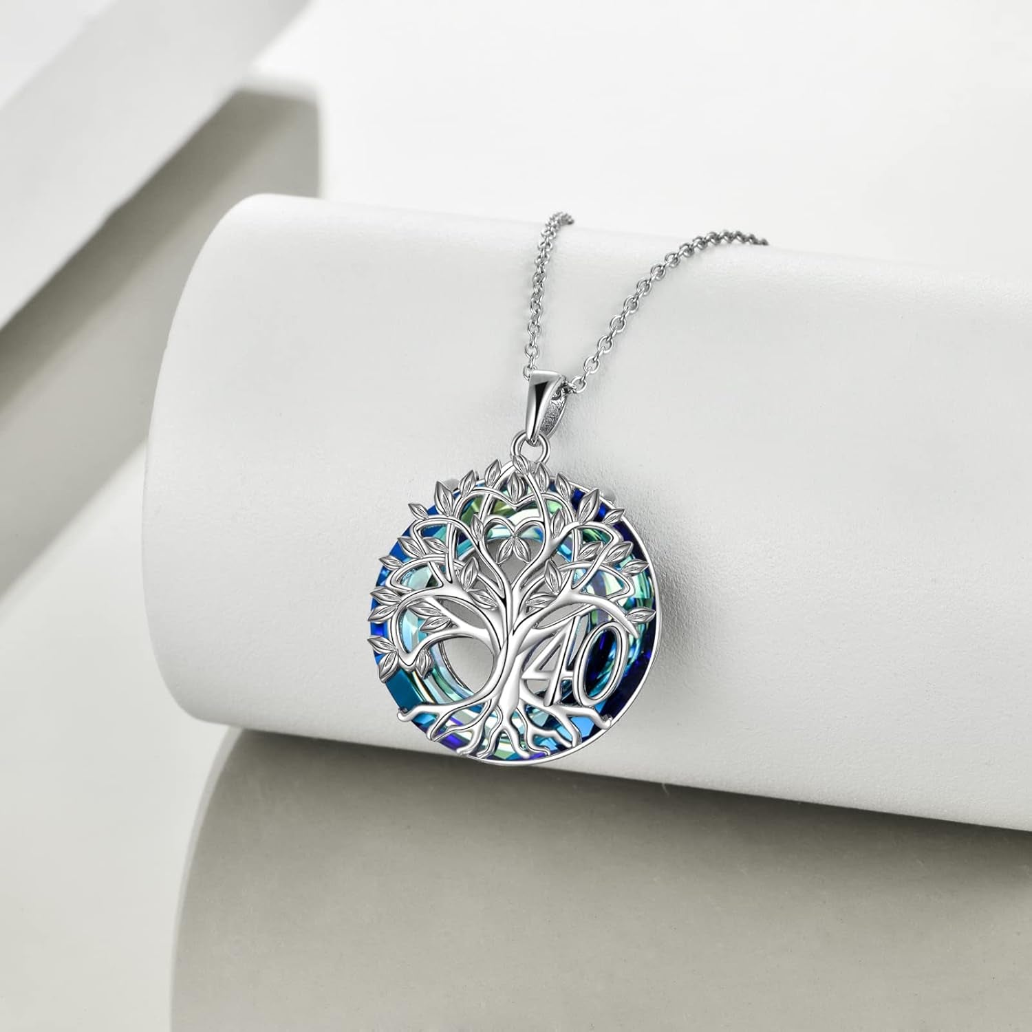🎂 Birthday Gifts Necklace for Women – Sterling Silver Tree of Life Necklace with Blue Crystal | 16th 18th 30th 40th 50th 60th 70th 80th 90th 100th Birthday Gift | Mother’s Day & Christmas Jewelry for Mom, Wife, Women