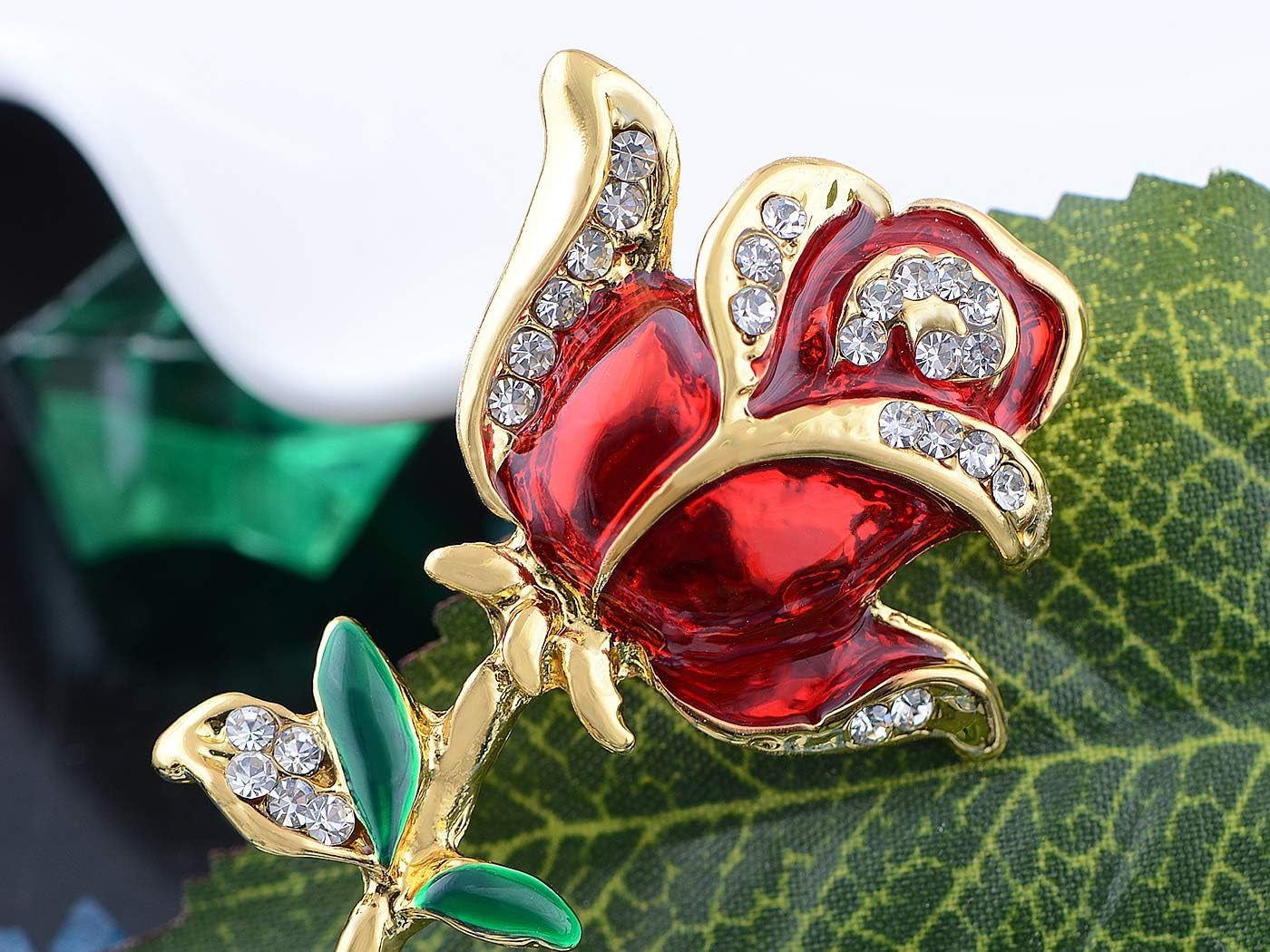 Women’s Belle Red, White & Purple Rose Flower Enamel Crystal Rhinestone Brooch – Gold-Tone Elegant Pin