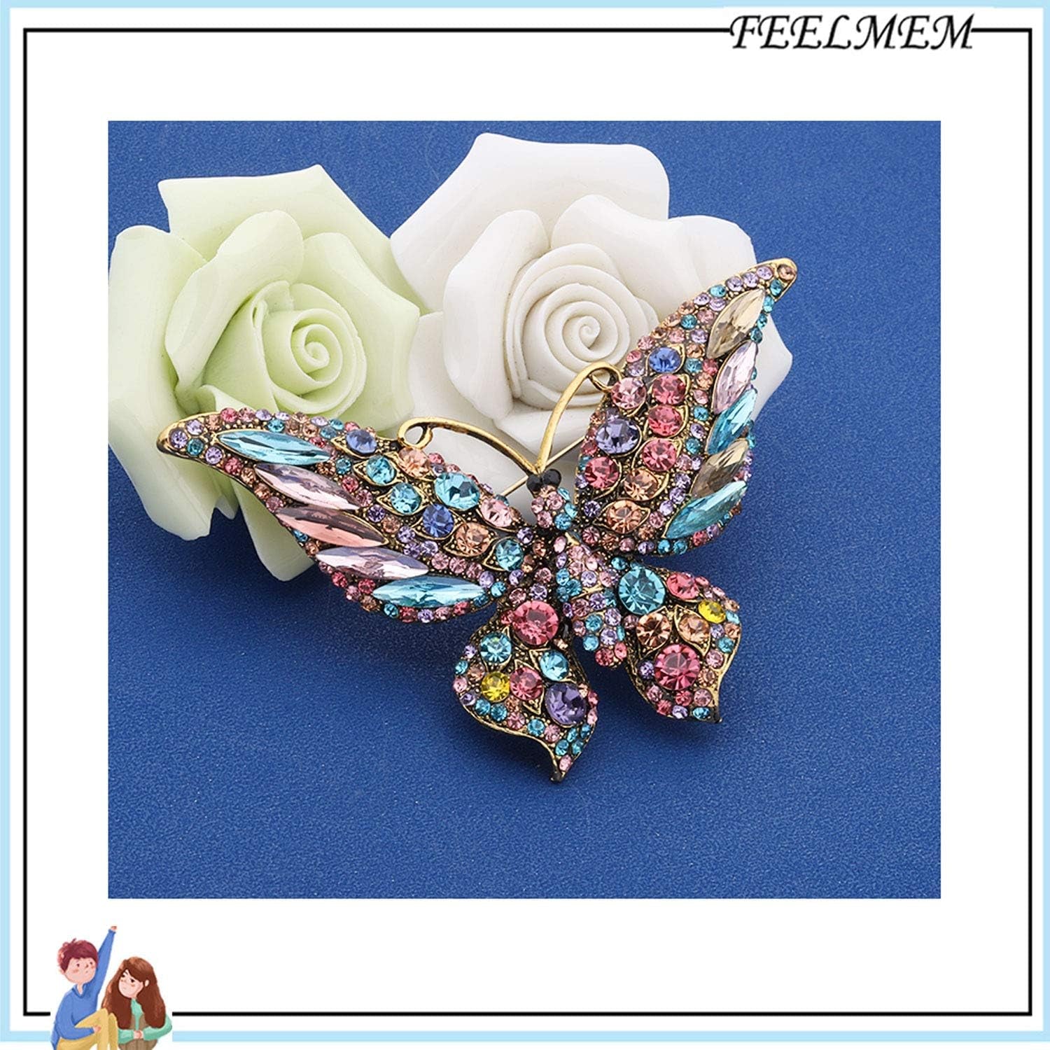 💎 Crystal Rhinestone Butterfly Brooch Pin – Blue Elegant Butterfly Brooch for Women | Wedding, Banquet & Birthday Party Jewelry Accessory